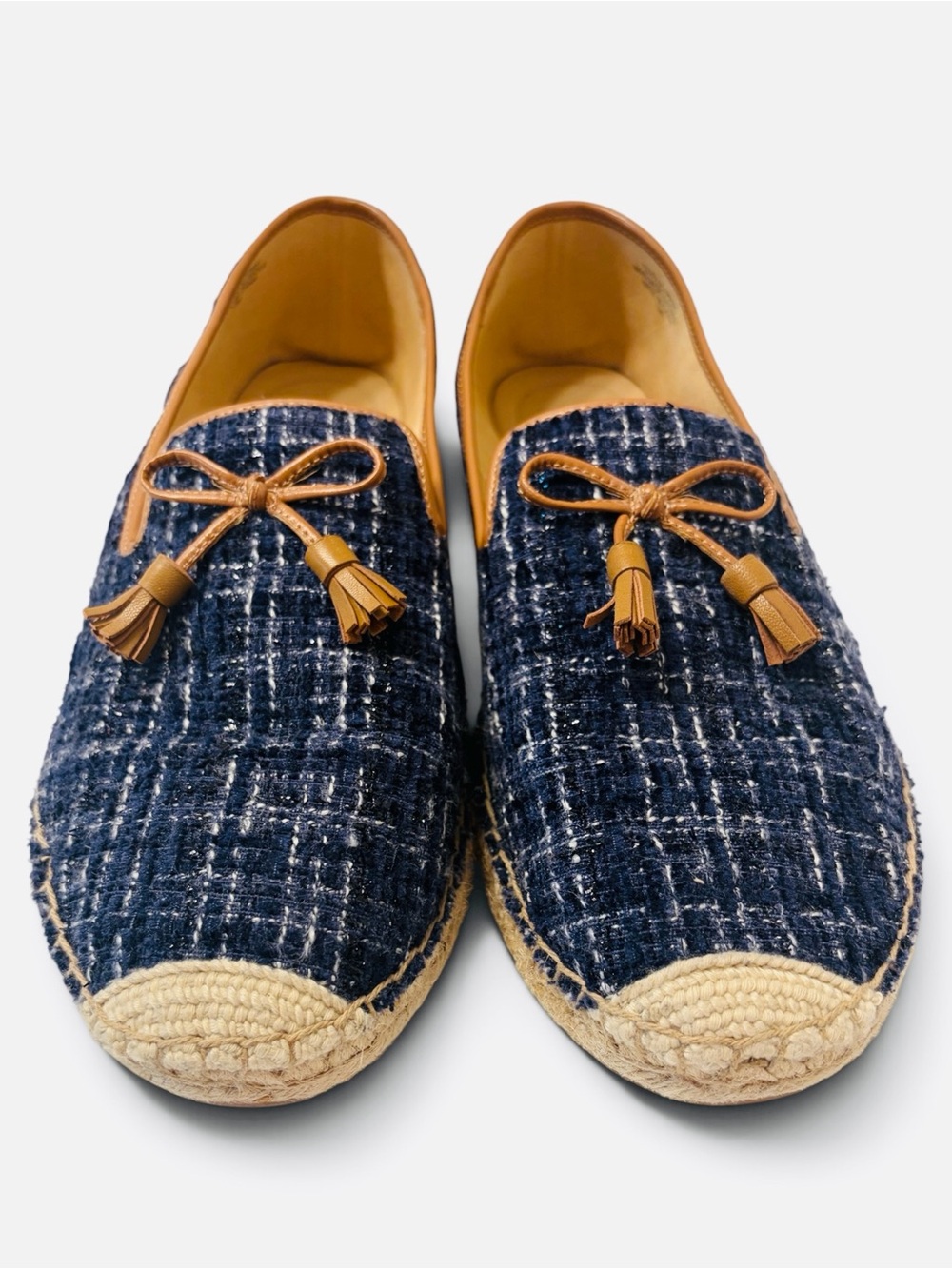 Talbots Izzy Tassel Espadrilles Navy Bouclé Tweed Loafers 10M - Picture 3 of 10